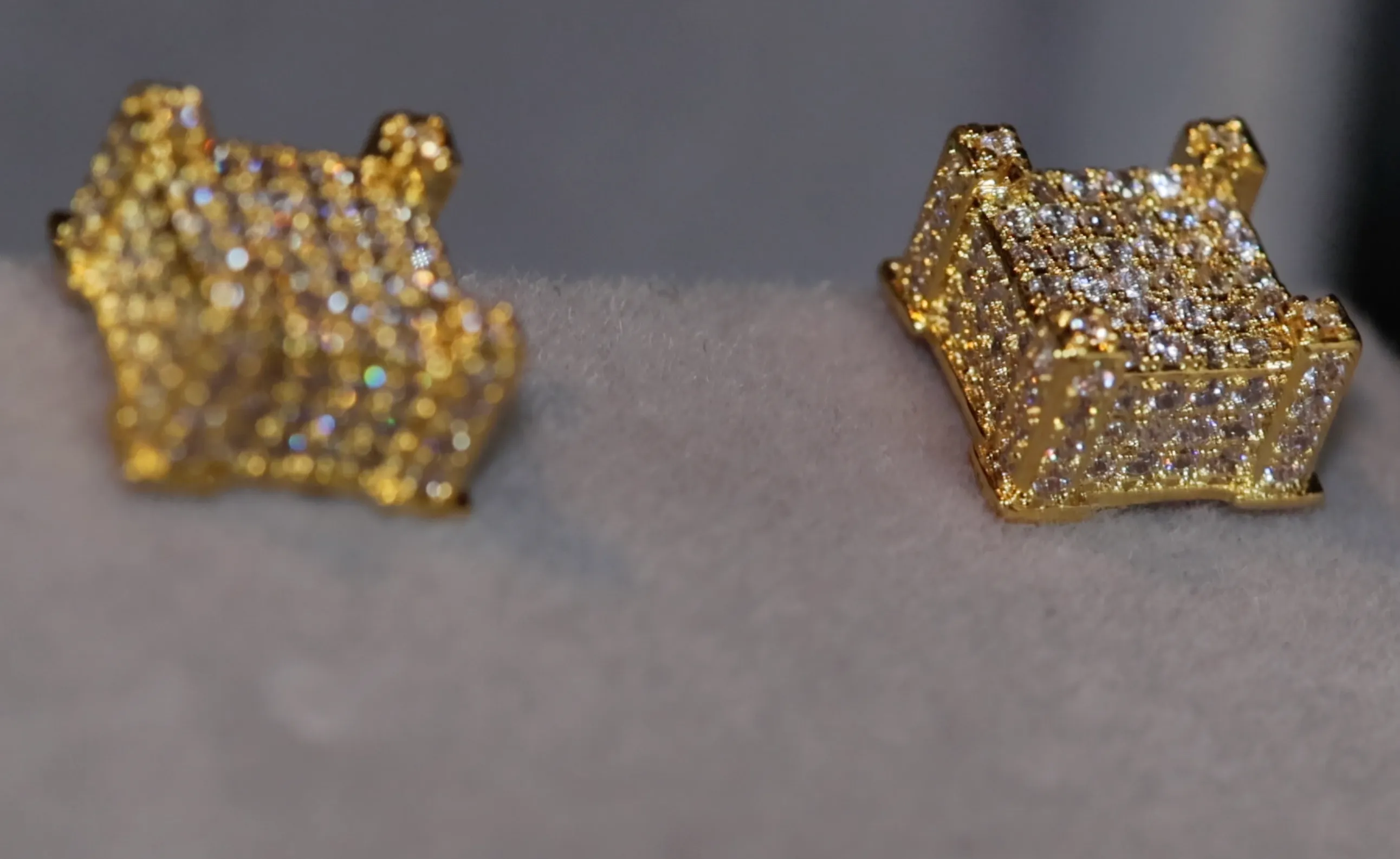 Gold Iced Out Ear Studs | Womens Gold Diamond Earrings | Mens Gold Diamond Stud Ear Studs