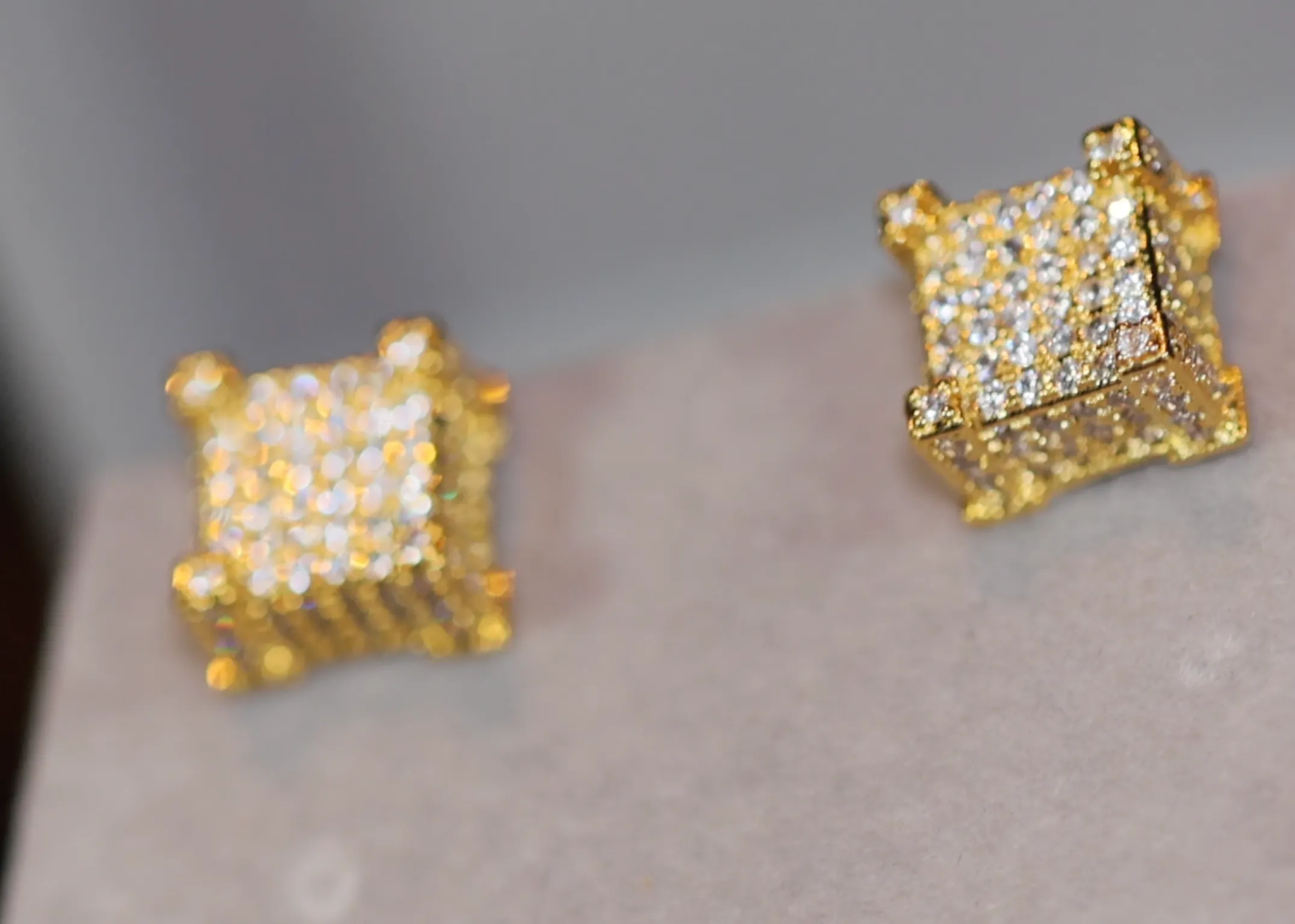 Gold Iced Out Ear Studs | Womens Gold Diamond Earrings | Mens Gold Diamond Stud Ear Studs