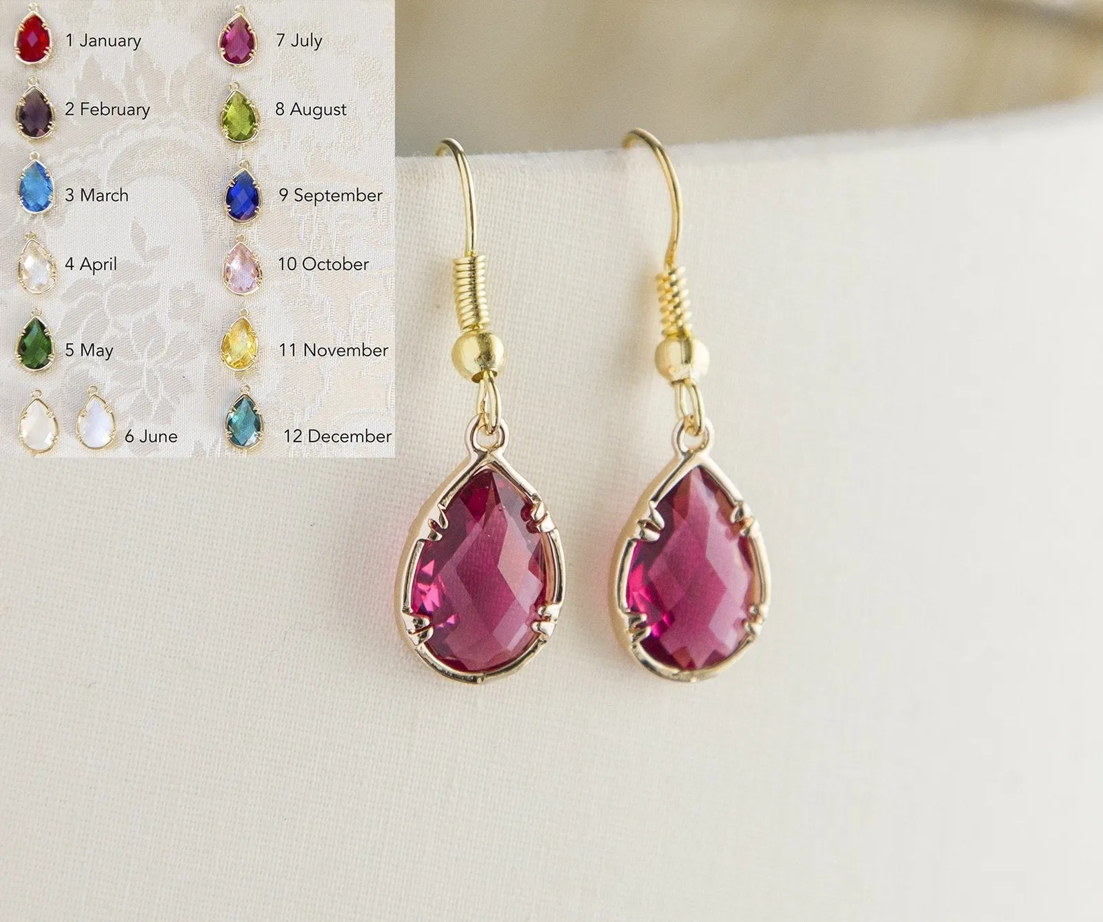 Gold Plated Birthstone Teardrop Earrings - Colorful Birthday Gift