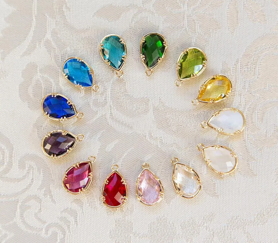 Gold Plated Birthstone Teardrop Earrings - Colorful Birthday Gift
