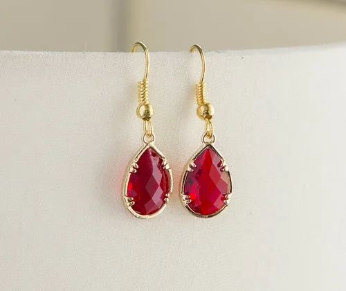Gold Plated Birthstone Teardrop Earrings - Colorful Birthday Gift