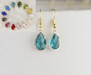 Gold Plated Birthstone Teardrop Earrings - Colorful Birthday Gift