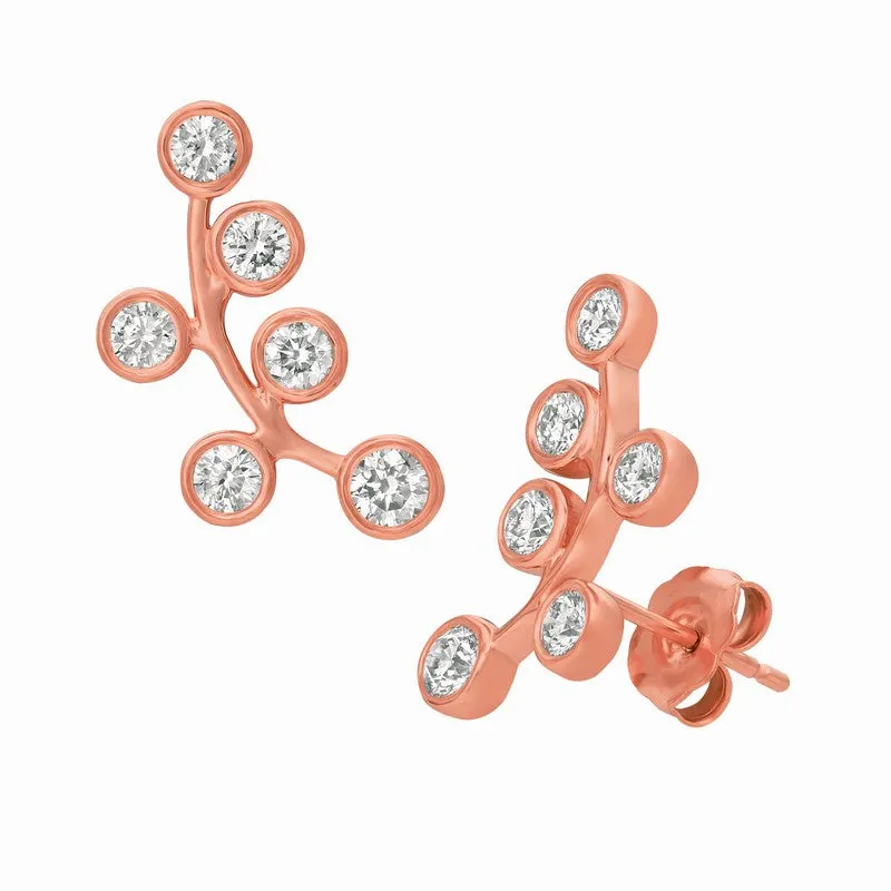 ‘GRAPE VINE’ UP-THE-EAR DIAMOND EARRINGS 14K GOLD (1 CTW)