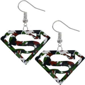 Green Camo Superman Diamond Shaped Metal Earrings