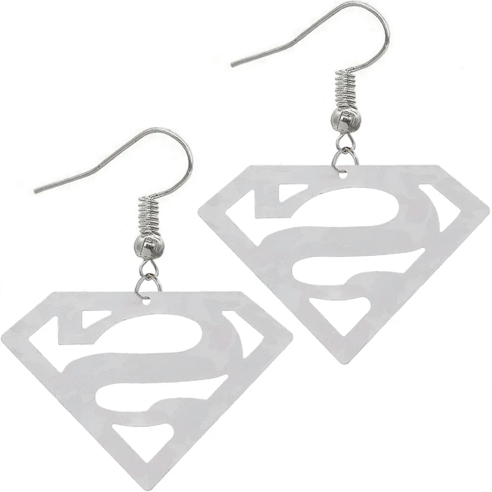 Green Camo Superman Diamond Shaped Metal Earrings