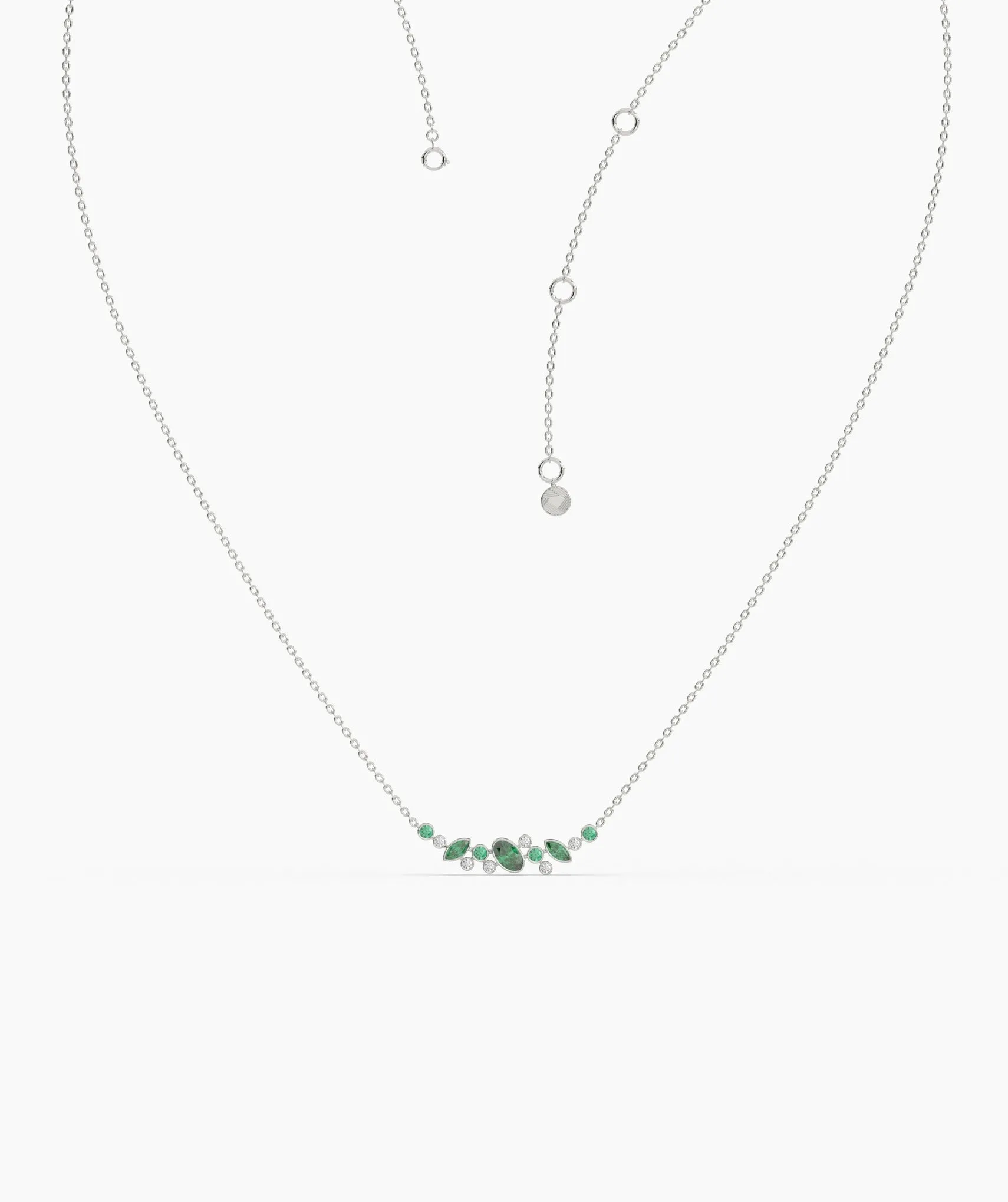 Green Gemstone & Diamond Cluster Necklace