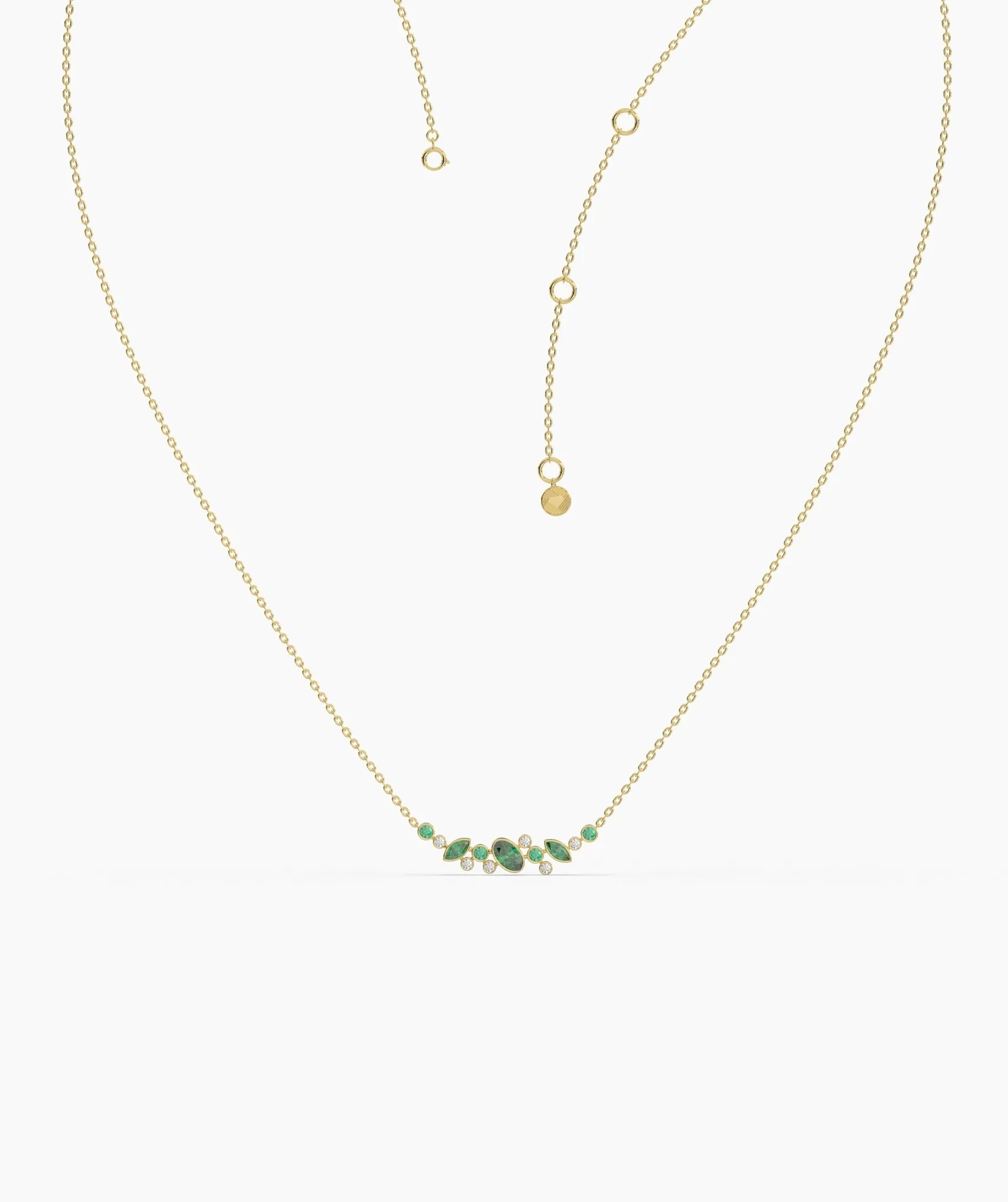 Green Gemstone & Diamond Cluster Necklace
