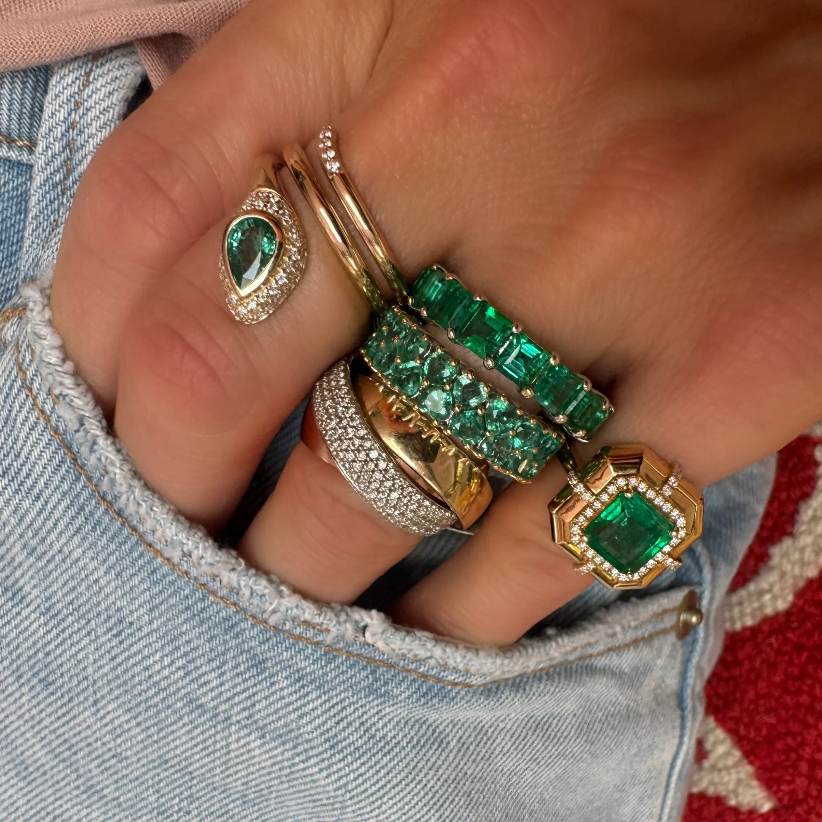 Green Queen Emerald Cut Emerald Eternity Band Ring