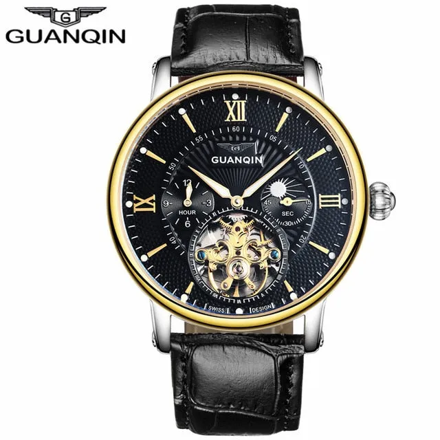 GUANQIN Mens Watches Sport Tourbillon Automatic Mechanical Watch Men 2017 Wristwatch Mens Leather Luxury Brand Watch