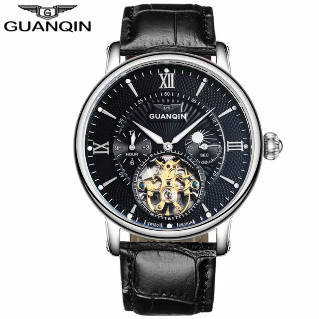 GUANQIN Mens Watches Sport Tourbillon Automatic Mechanical Watch Men 2017 Wristwatch Mens Leather Luxury Brand Watch