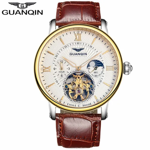 GUANQIN Mens Watches Sport Tourbillon Automatic Mechanical Watch Men 2017 Wristwatch Mens Leather Luxury Brand Watch