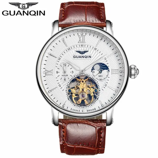 GUANQIN Mens Watches Sport Tourbillon Automatic Mechanical Watch Men 2017 Wristwatch Mens Leather Luxury Brand Watch