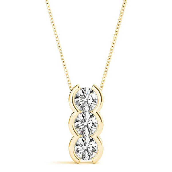 Half Bezel Set 1.00 ctw Round Diamond Three Stone Necklace Pendant