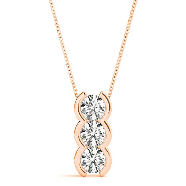 Half Bezel Set 1.00 ctw Round Diamond Three Stone Necklace Pendant