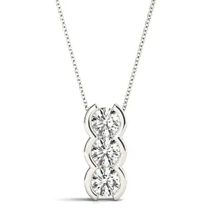 Half Bezel Set 1.00 ctw Round Diamond Three Stone Necklace Pendant