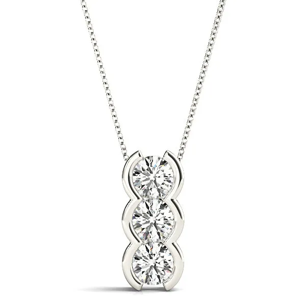 Half Bezel Set 1.00 ctw Round Diamond Three Stone Necklace Pendant