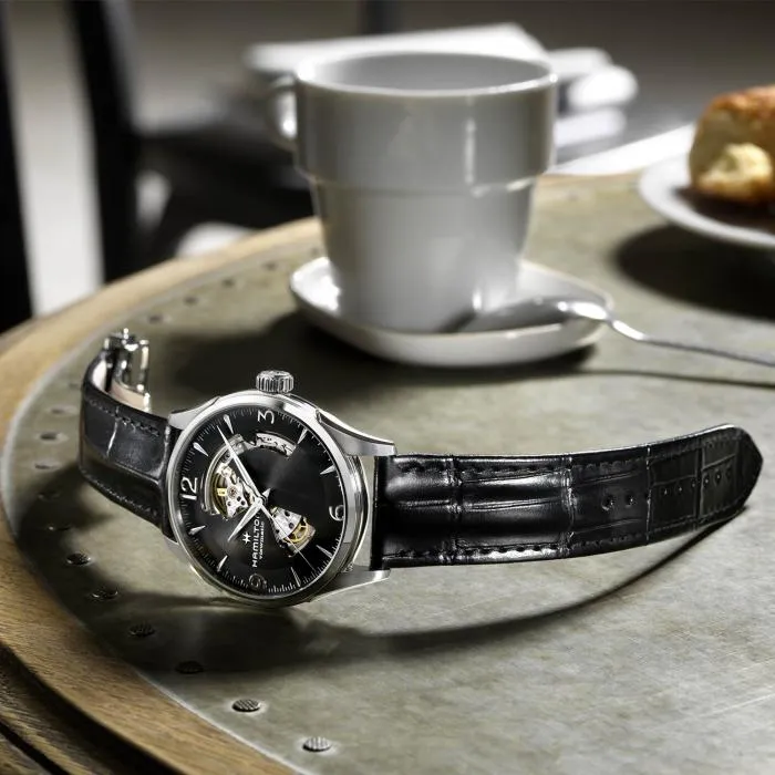 Hamilton Jazzmaster Open Heart Black Auto on Leather 42mm