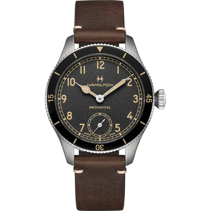 Hamilton Khaki Aviation Pilot Pioneer 43mm on leather