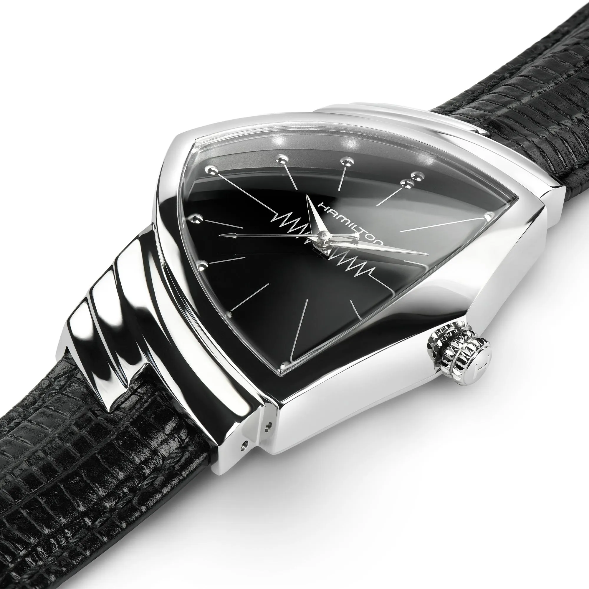Hamilton Ventura Black Quartz on Leather