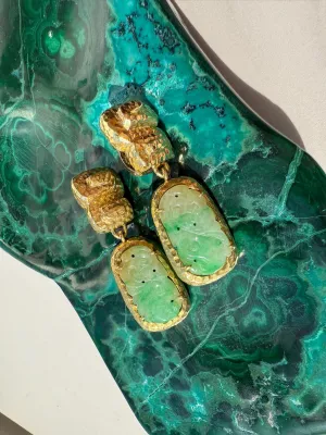Hammered Gold Jade Earrings, 18k