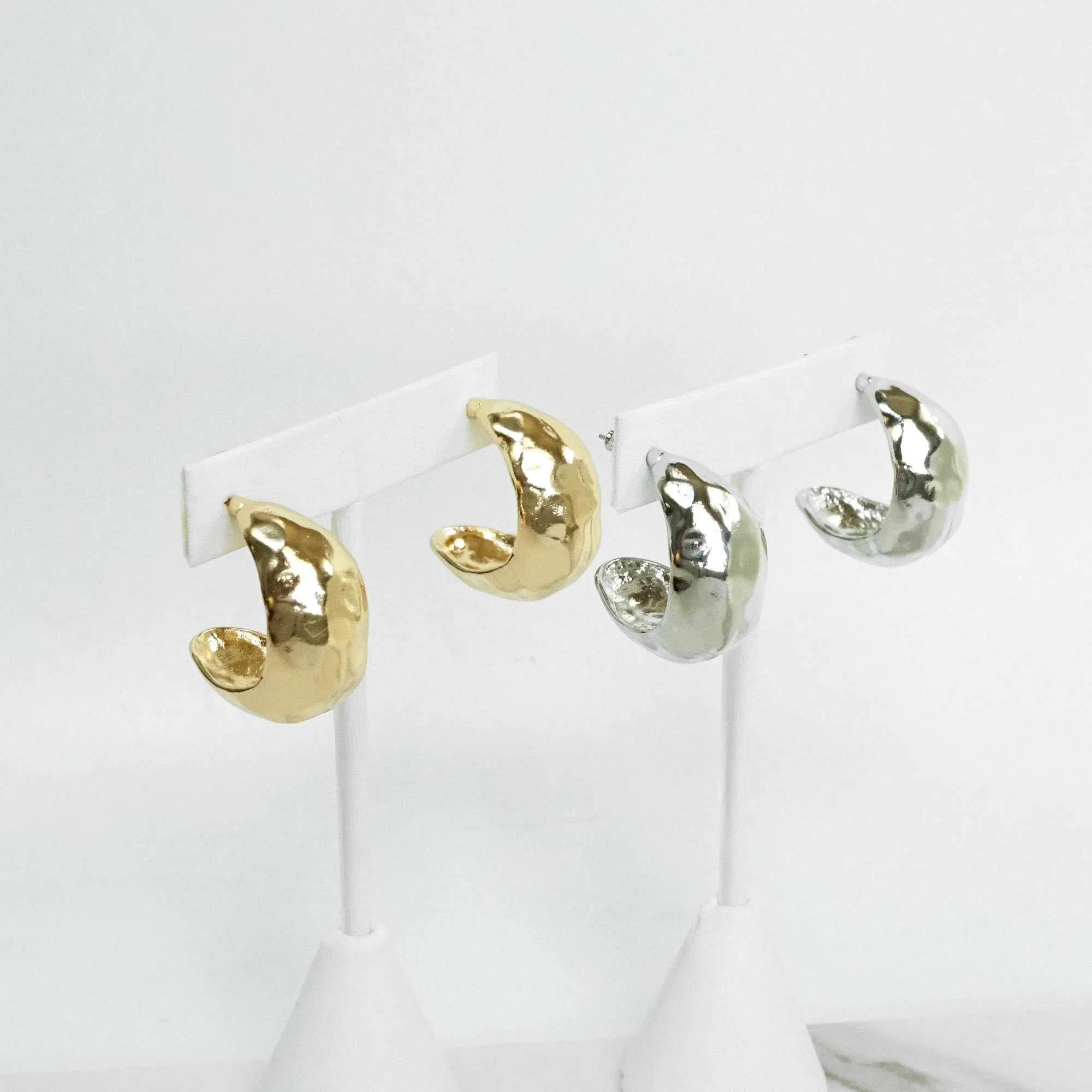 Hammered Teardrop Huggie Earrings - Gold & Silver Tone