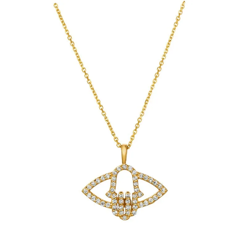 HAMSA/EYE DIAMOND NECKLACE 14K GOLD (0.5 CTW)