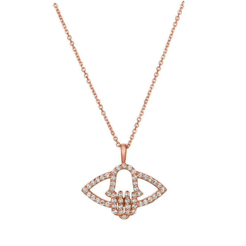 HAMSA/EYE DIAMOND NECKLACE 14K GOLD (0.5 CTW)