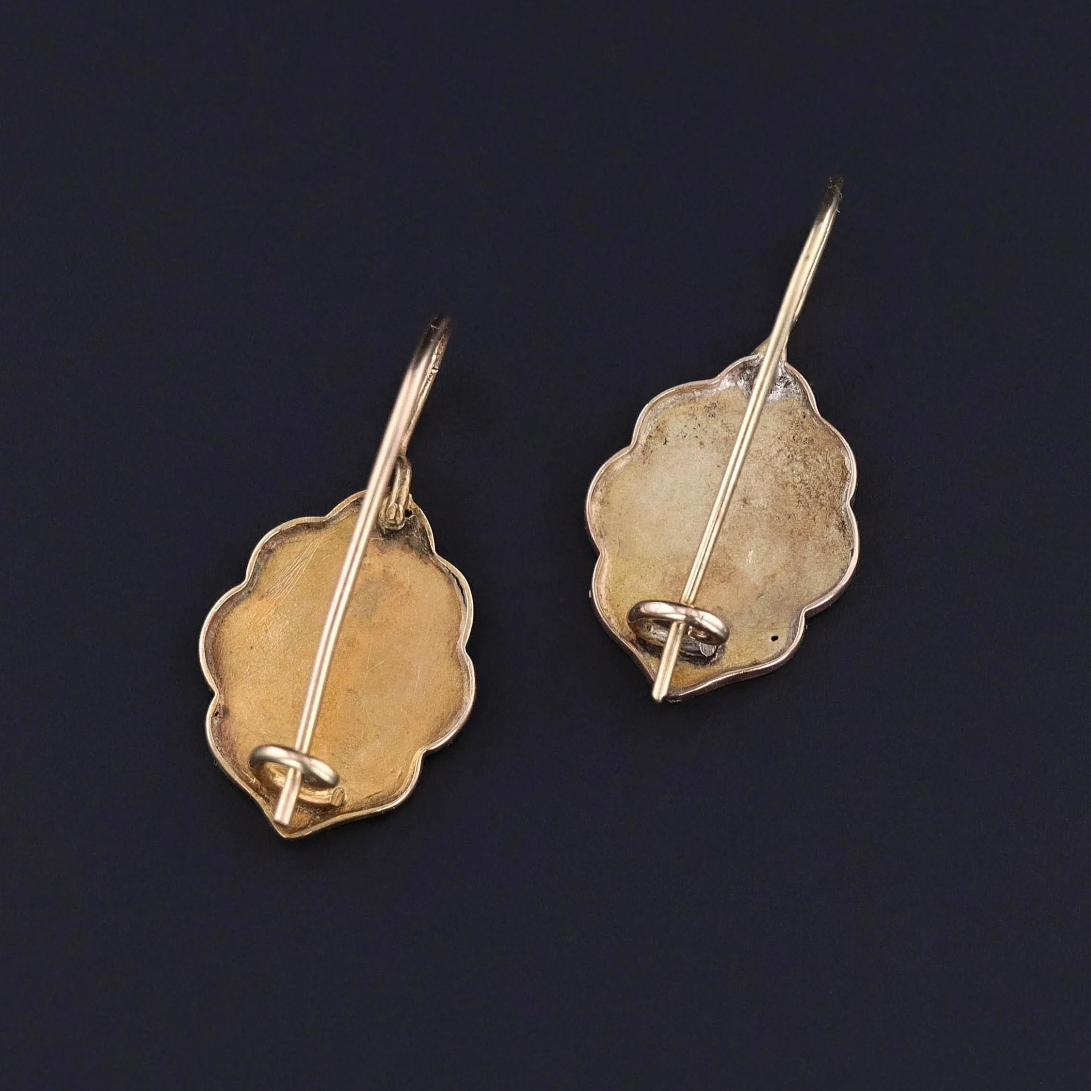 Hand Etched Victorian Earrings of 14k Gold