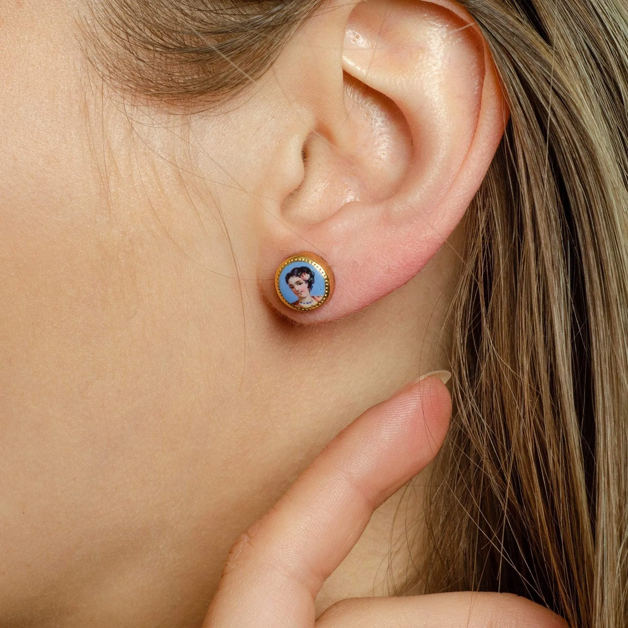 Hand Painted Lady Earrings | 14k Gold Earrings