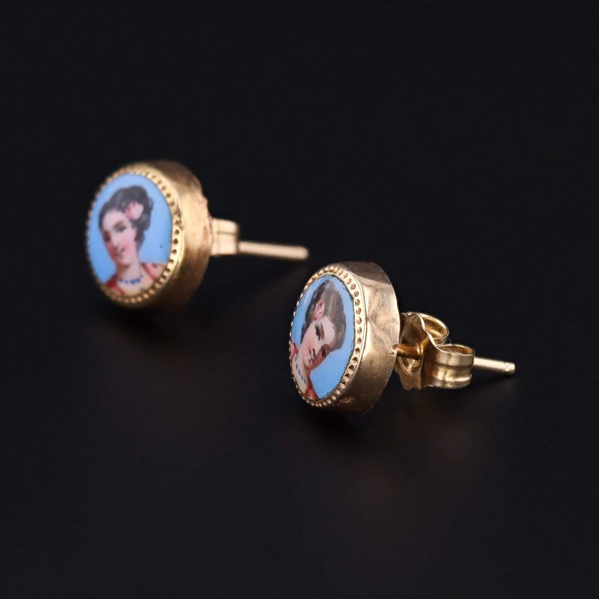 Hand Painted Lady Earrings | 14k Gold Earrings