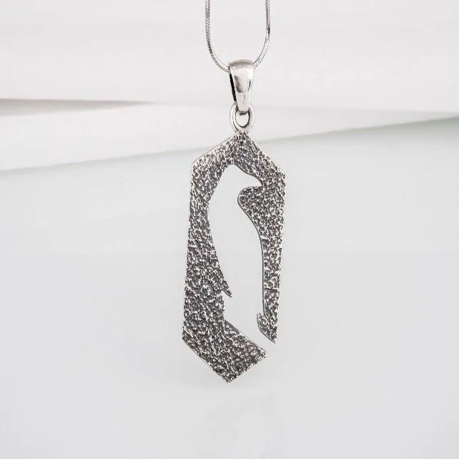 Handcrafted 925 silver Raven pendant with gems and ornament, unique Viking jewelry