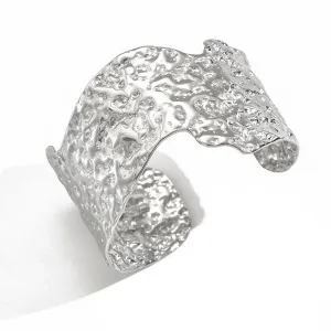 Handmade Hammered Stainless Steel Cuff Bracelet with Platinum Plating