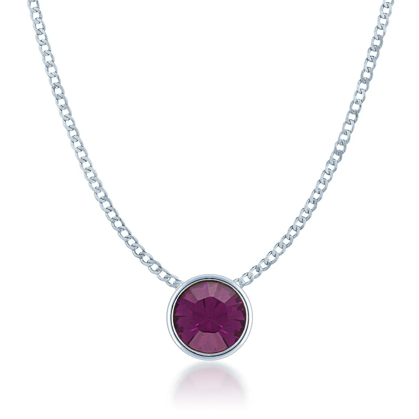 Harley Small Pendant Necklace with Purple Amethyst Round Crystals from Swarovski Silver Toned Rhodium Plated