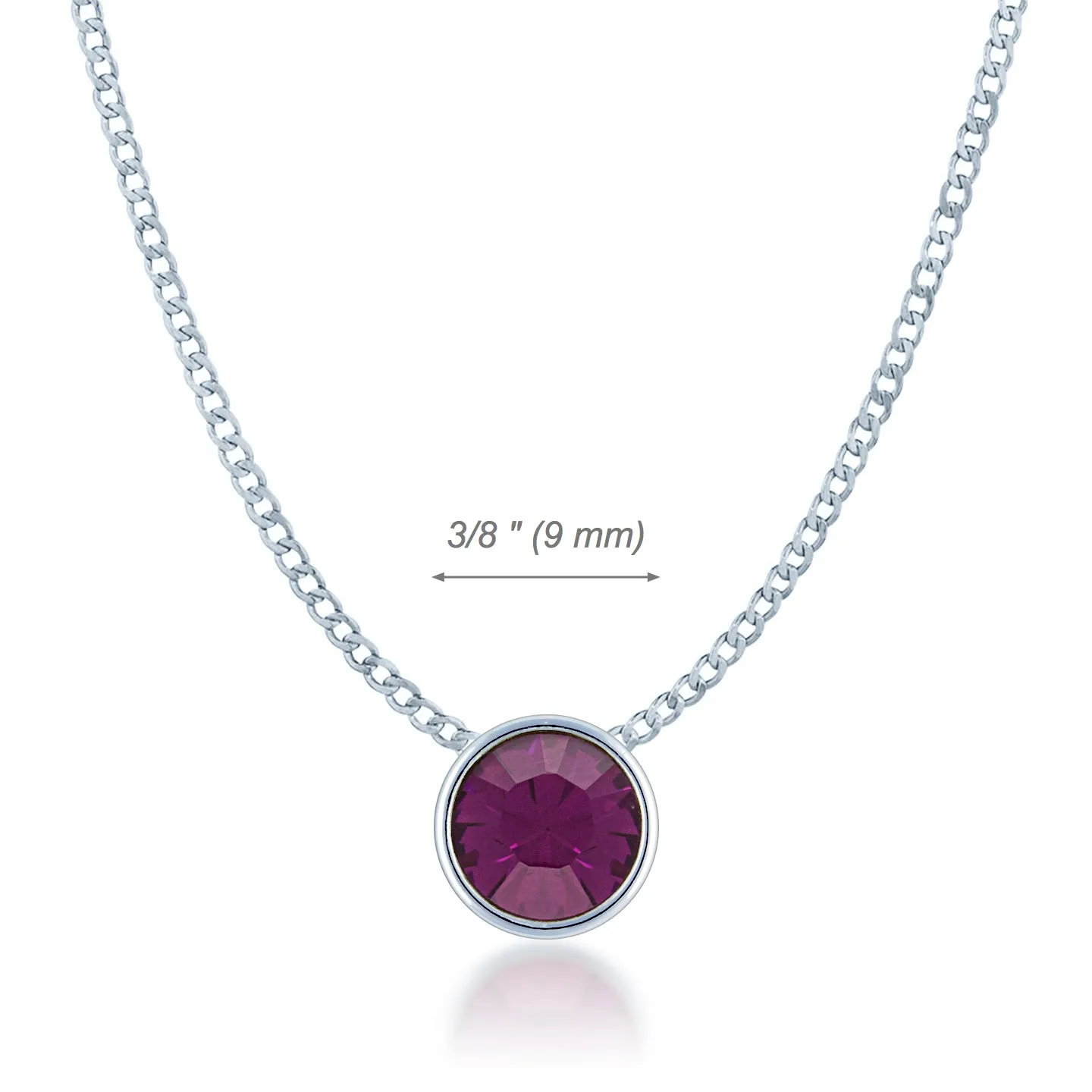 Harley Small Pendant Necklace with Purple Amethyst Round Crystals from Swarovski Silver Toned Rhodium Plated