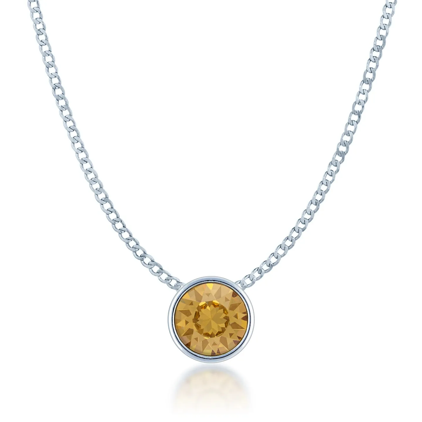 Harley Small Pendant Necklace with Yellow Brown Light Topaz Round Crystals from Swarovski Silver Toned Rhodium Plated