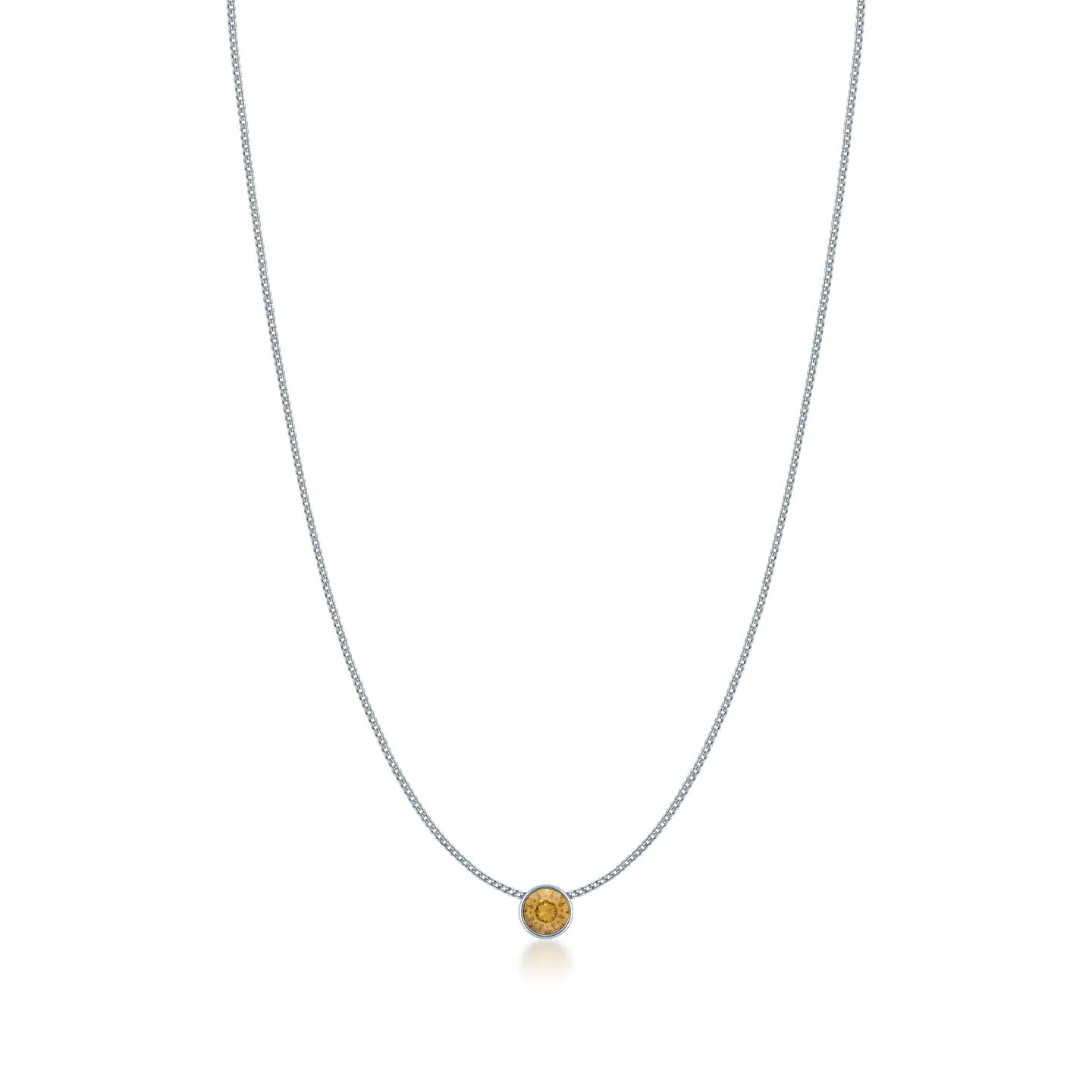 Harley Small Pendant Necklace with Yellow Brown Light Topaz Round Crystals from Swarovski Silver Toned Rhodium Plated