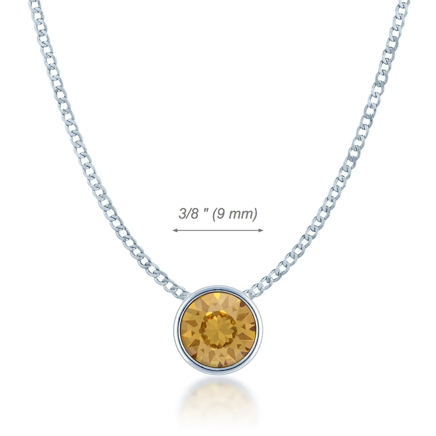 Harley Small Pendant Necklace with Yellow Brown Light Topaz Round Crystals from Swarovski Silver Toned Rhodium Plated