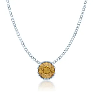 Harley Small Pendant Necklace with Yellow Brown Light Topaz Round Crystals from Swarovski Silver Toned Rhodium Plated