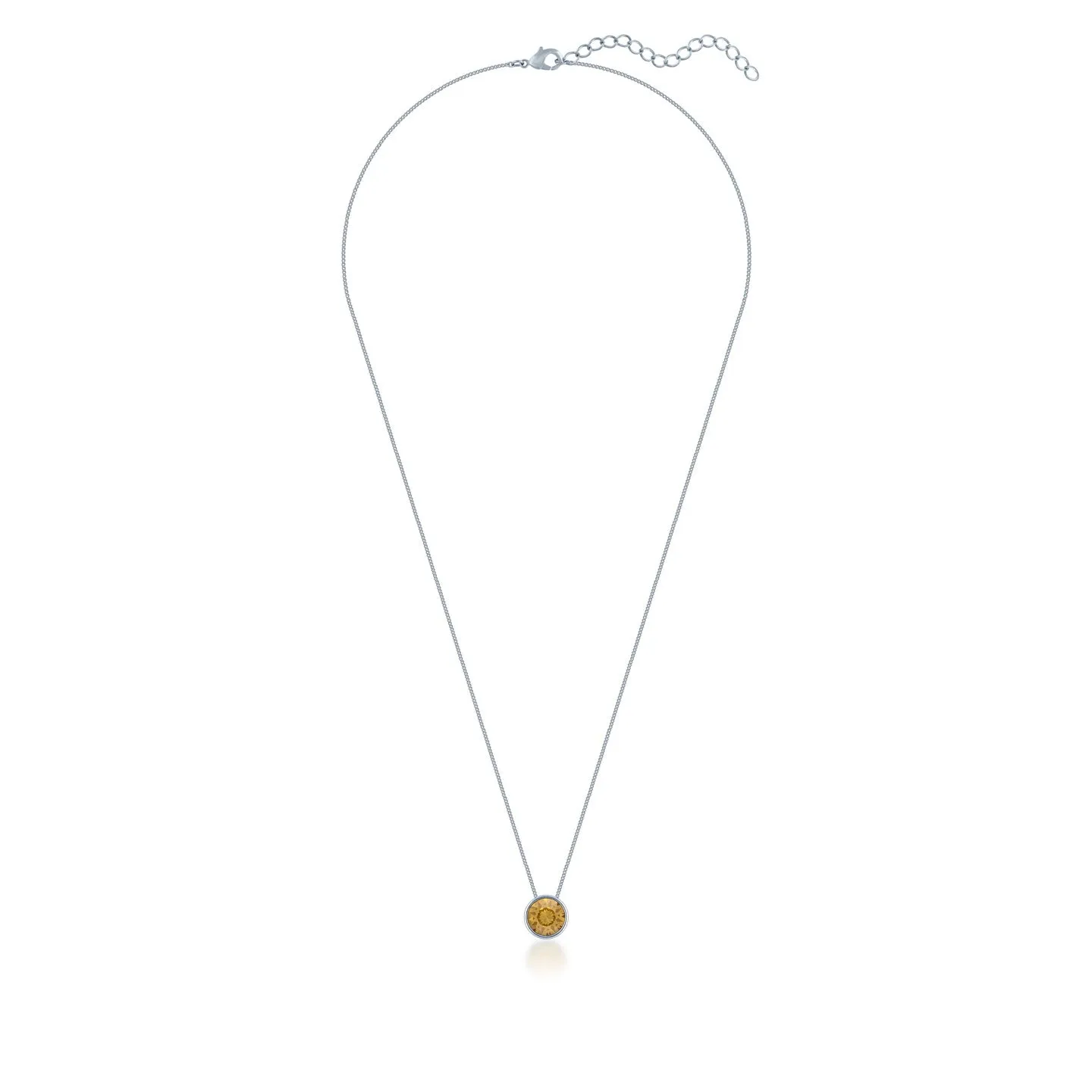 Harley Small Pendant Necklace with Yellow Brown Light Topaz Round Crystals from Swarovski Silver Toned Rhodium Plated