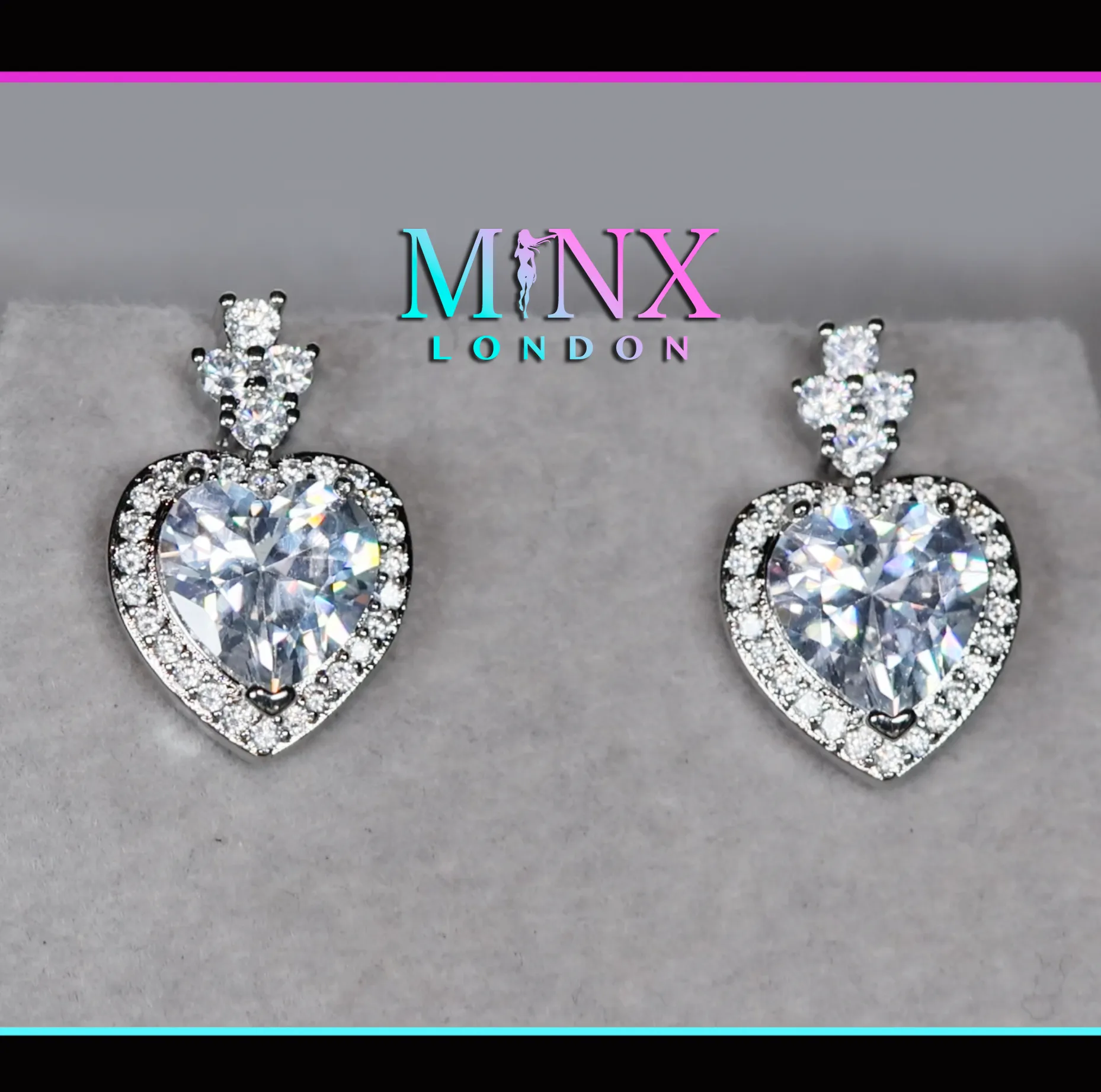 Heart Diamond Ear Studs | Silver Diamond Heart Ear Studs