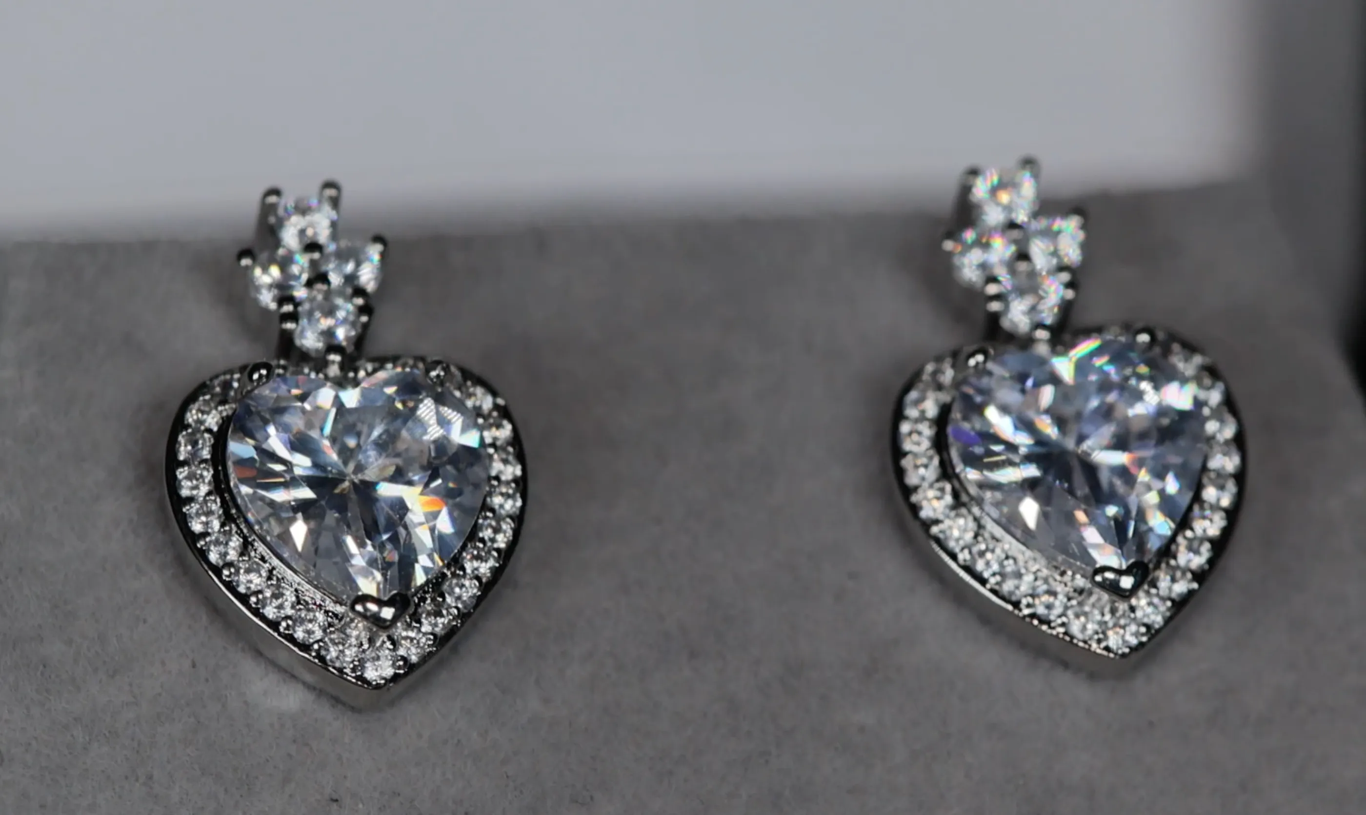 Heart Diamond Ear Studs | Silver Diamond Heart Ear Studs