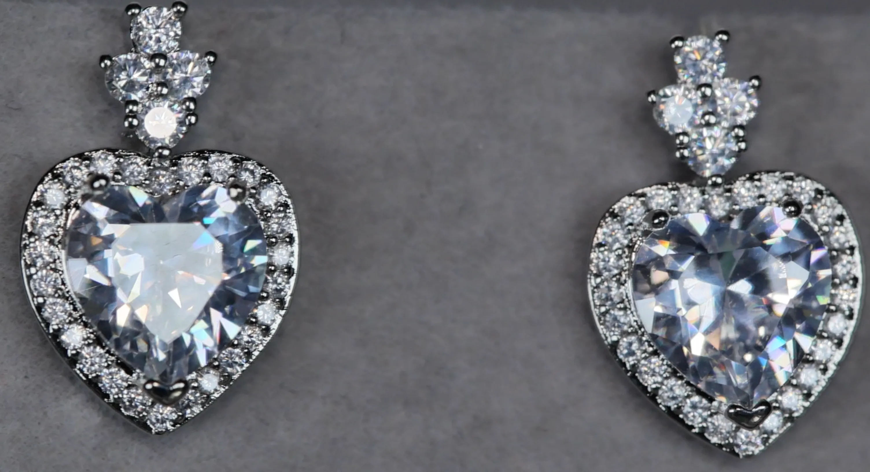 Heart Diamond Ear Studs | Silver Diamond Heart Ear Studs