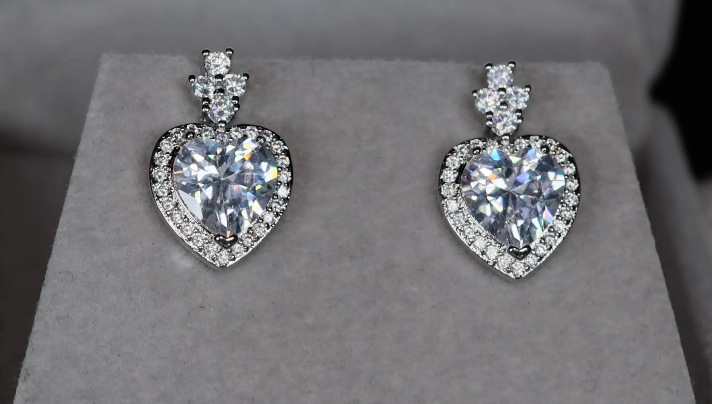 Heart Diamond Ear Studs | Silver Diamond Heart Ear Studs