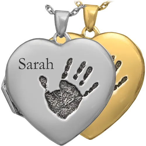 Heart Double Photo Locket Handprint Pendant