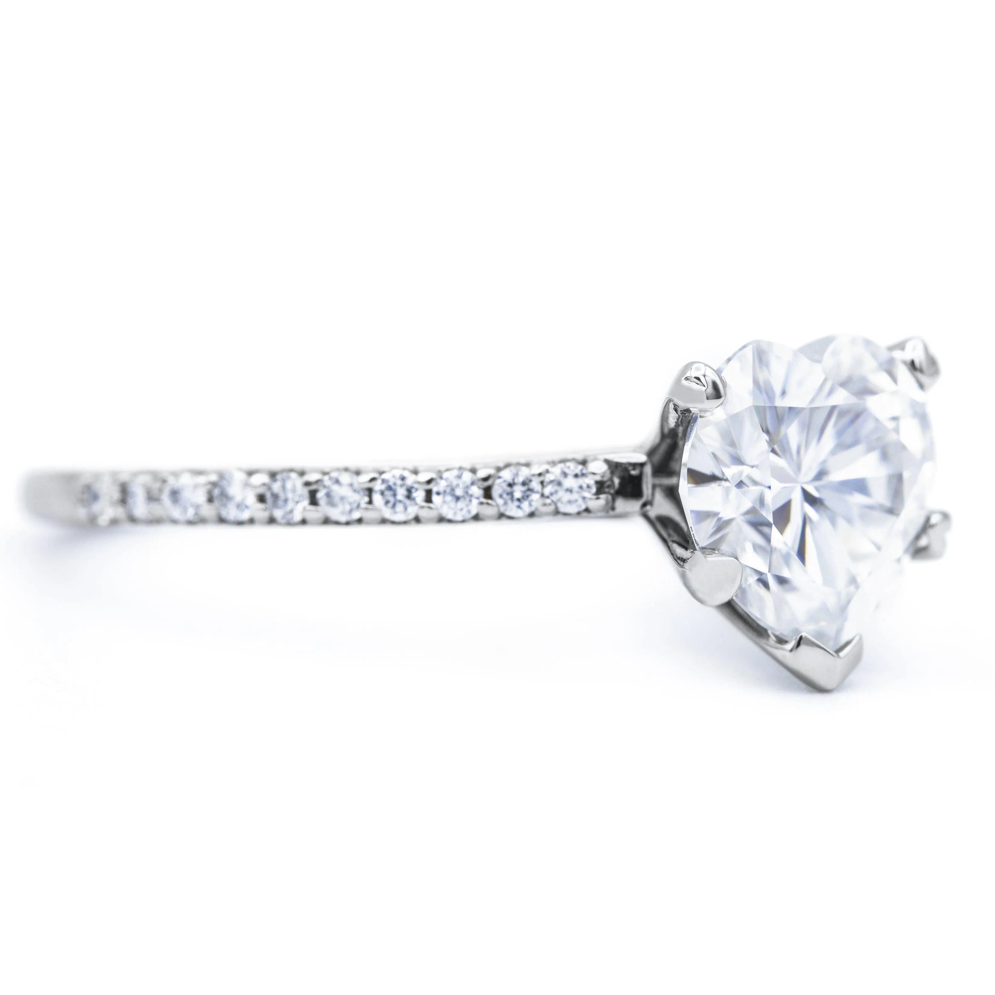 Heart Moissanite 5 Prongs Diamond Accent Ice Cathedral Solitaire Ring