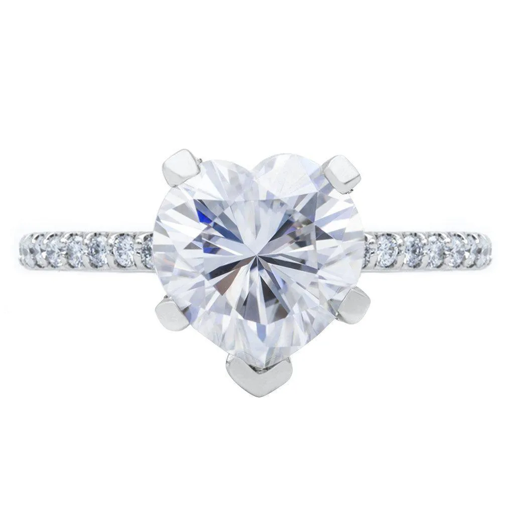 Heart Moissanite 5 Prongs Diamond Accent Ice Cathedral Solitaire Ring