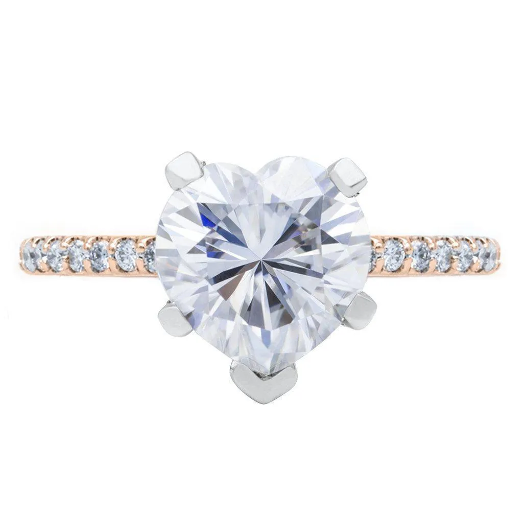 Heart Moissanite 5 Prongs Diamond Accent Ice Cathedral Solitaire Ring