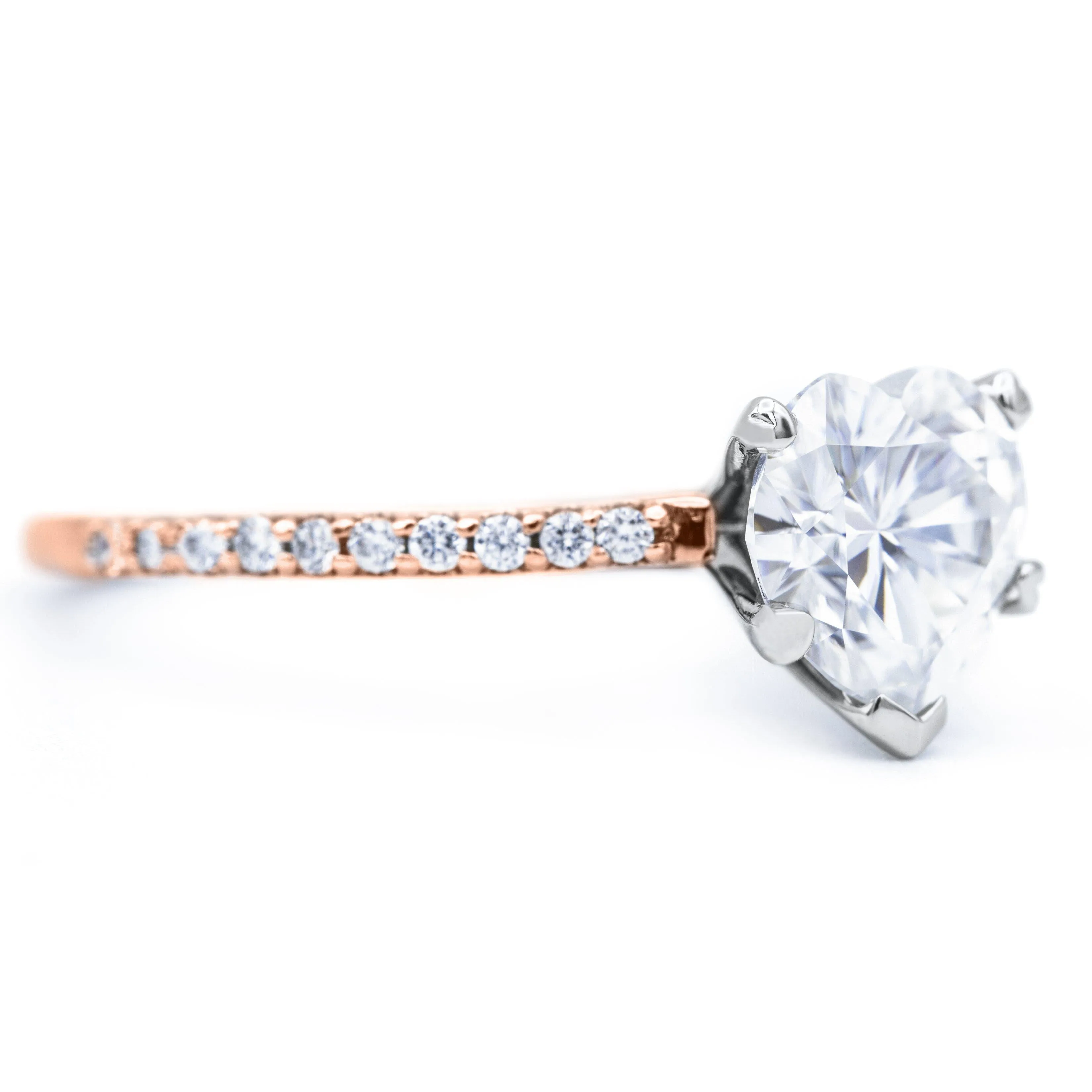 Heart Moissanite 5 Prongs Diamond Accent Ice Cathedral Solitaire Ring