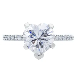 Heart Moissanite 5 Prongs Diamond Accent Ice Cathedral Solitaire Ring