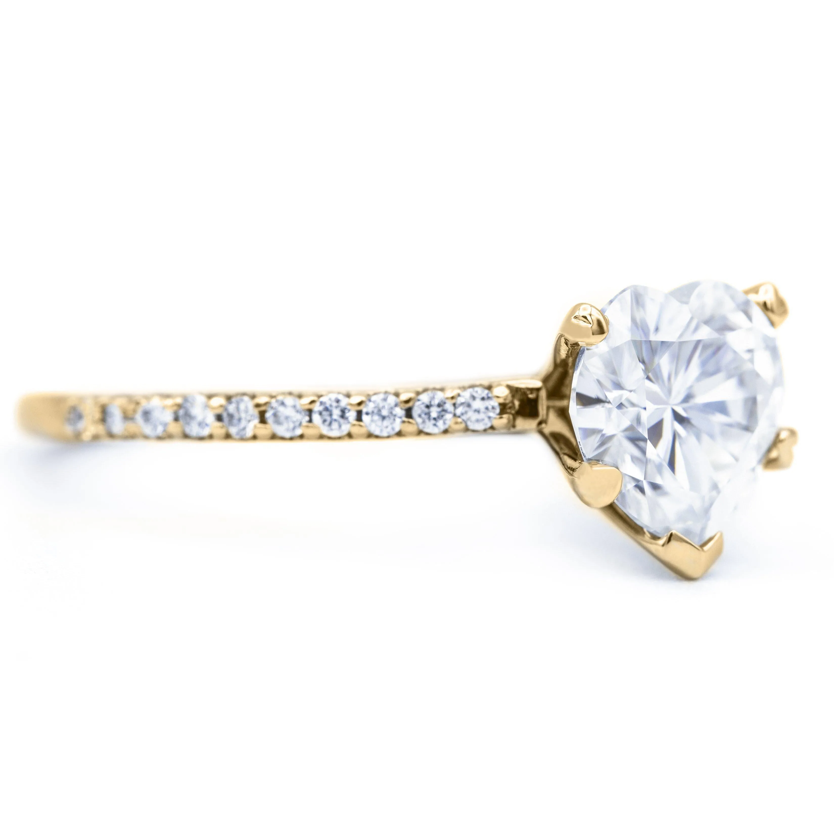Heart Moissanite 5 Prongs Diamond Accent Ice Cathedral Solitaire Ring